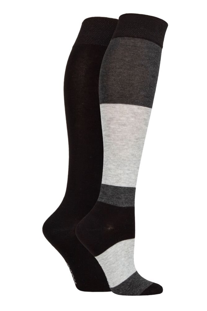 Ladies 2 Pair SOCKSHOP Plain and Patterned Bamboo Knee High Socks with Smooth Toe Seams