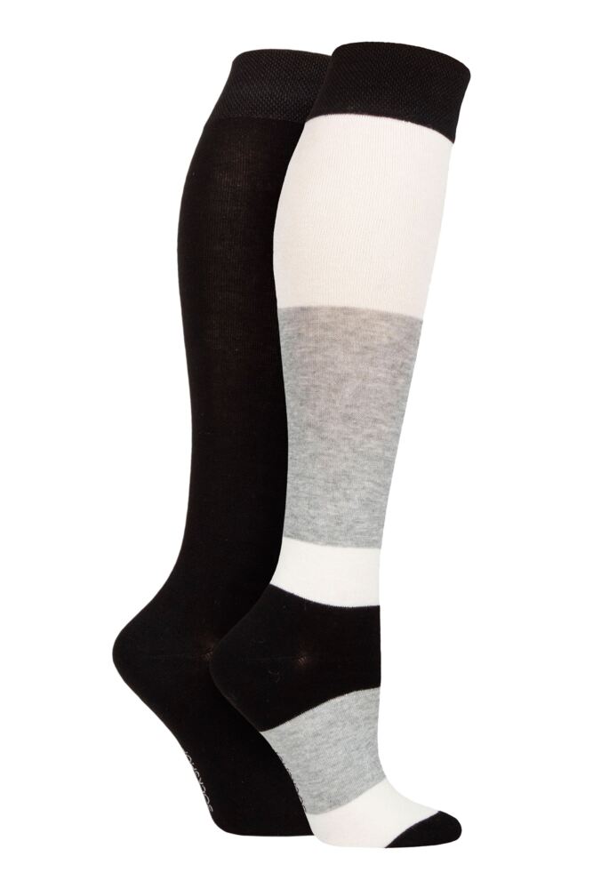 Ladies 2 Pair SOCKSHOP Plain and Patterned Bamboo Knee High Socks with Smooth Toe Seams