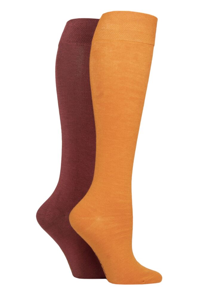 Ladies 2 Pair SOCKSHOP Plain and Patterned Bamboo Knee High Socks with Smooth Toe Seams