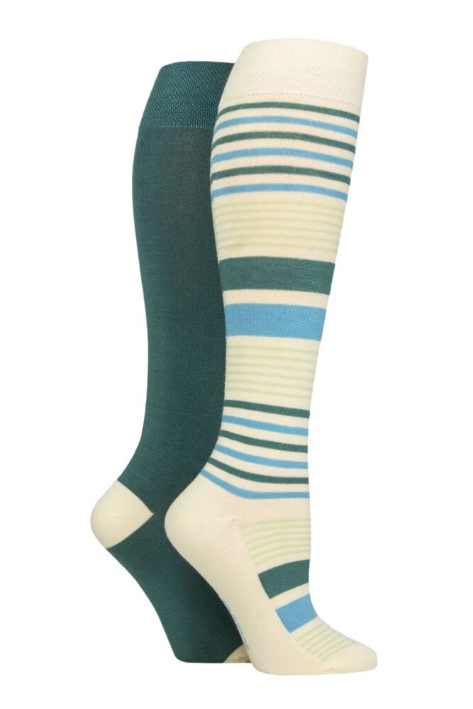 Ladies 2 Pair SOCKSHOP Plain and Patterned Bamboo Knee High Socks with Smooth Toe Seams