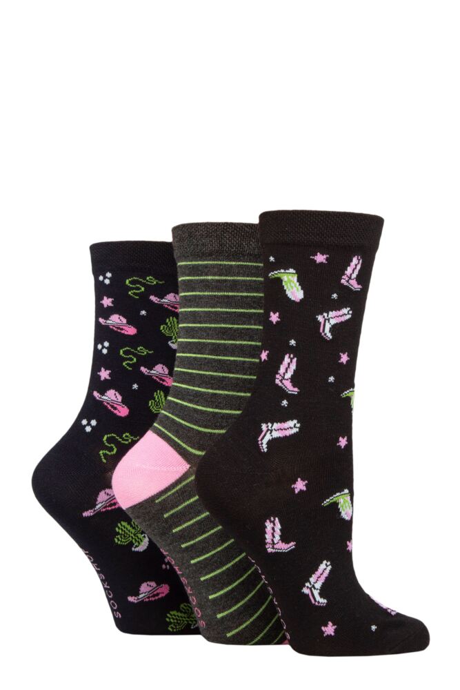 Ladies 3 Pair SOCKSHOP Lazy Panda Novelty Bamboo Socks