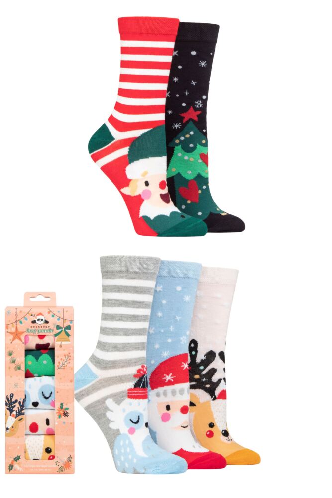 Ladies 5 Pair SOCKSHOP Lazy Panda Christmas Gift Boxed Bamboo Socks